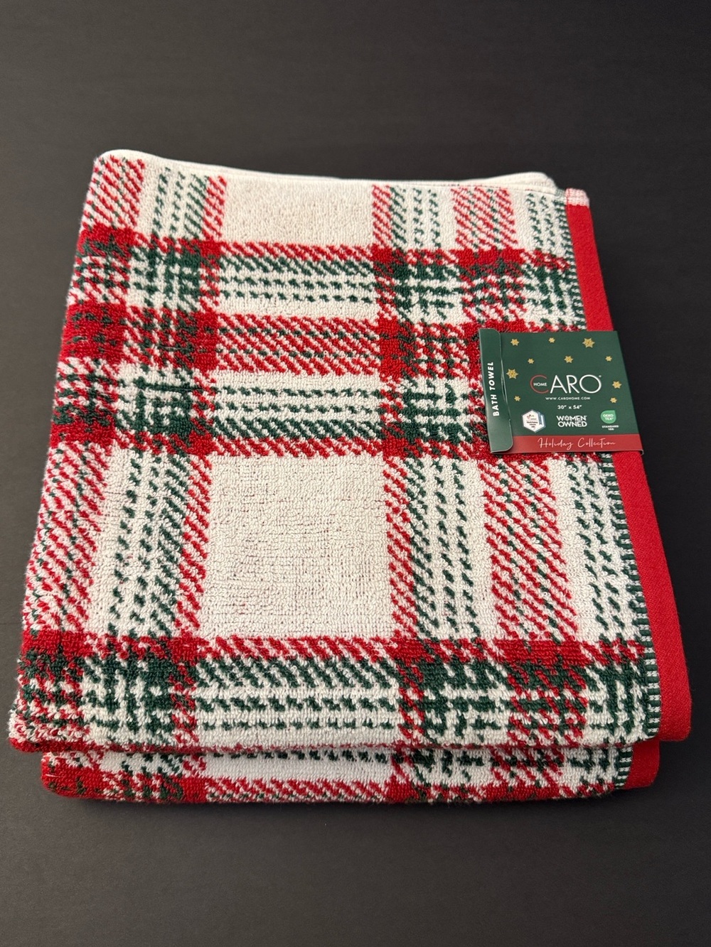 2pc CARO HOME Holiday Collection 100% Cotton Holiday Plaid Bath Towel Set